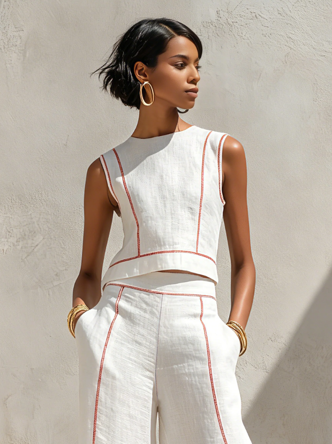Sigrid | Women Linen Wide Leg Two Piece Set