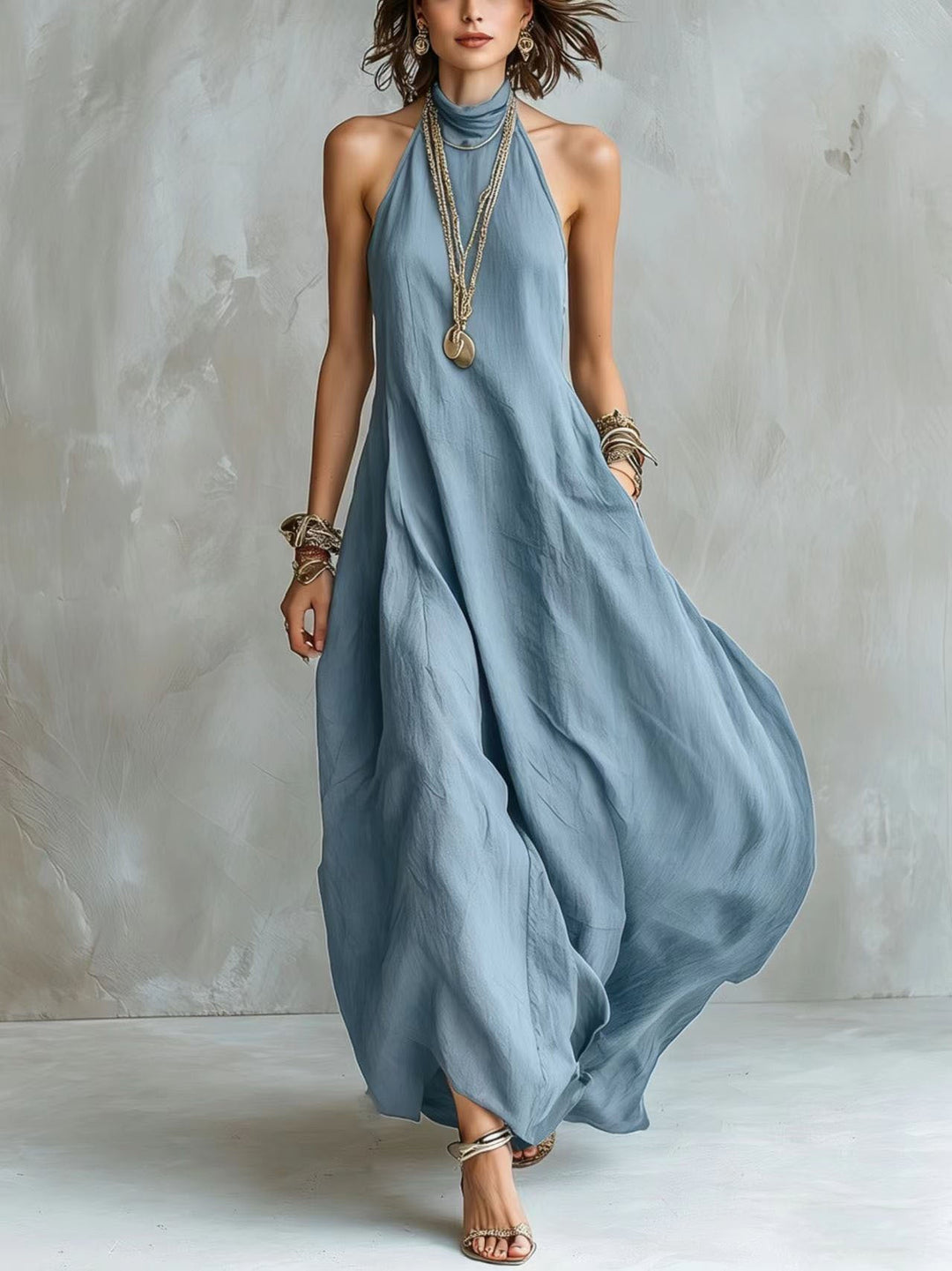 Aerona | Women Halter Neck Flowy Maxi Dress