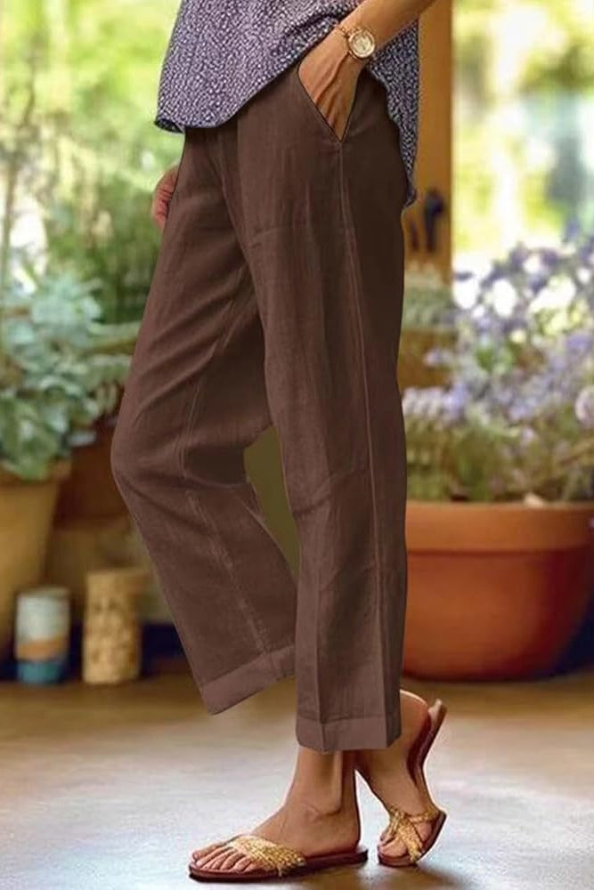 Lennon | Women's Straight Leg Pockets Casual Linen Pants