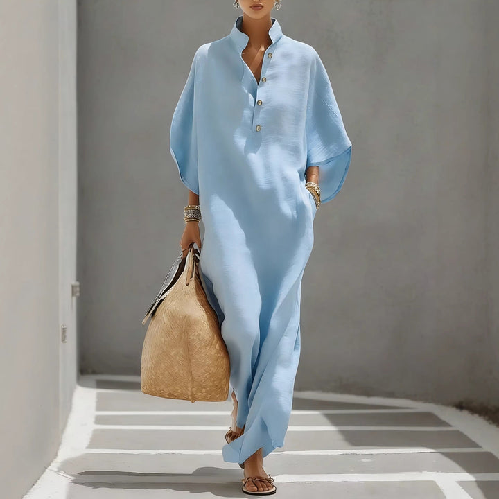 Ysolde | Women Mandarin Batwing Linen Maxi Dress