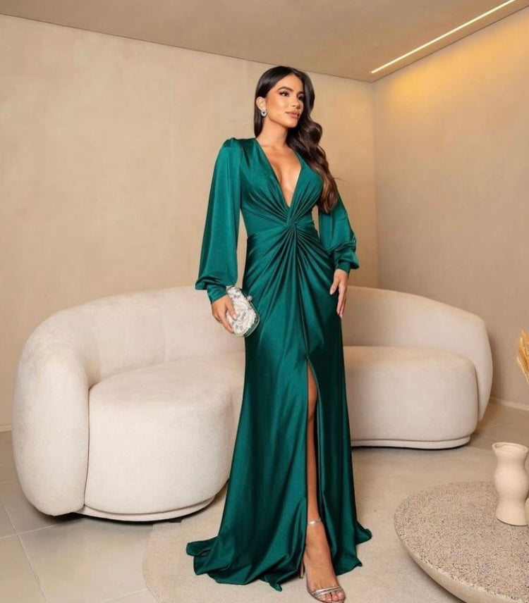 Gwendolen | Women Long Sleeve V Neck Wedding Guest Maxi Dress