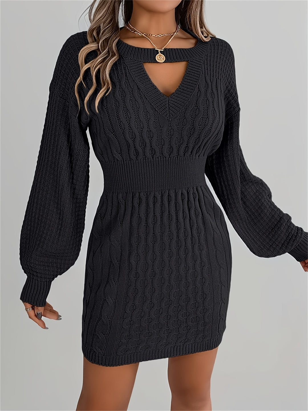 Catherine | Women's Knit Crew Neck Long Sleeve Evening Gown
