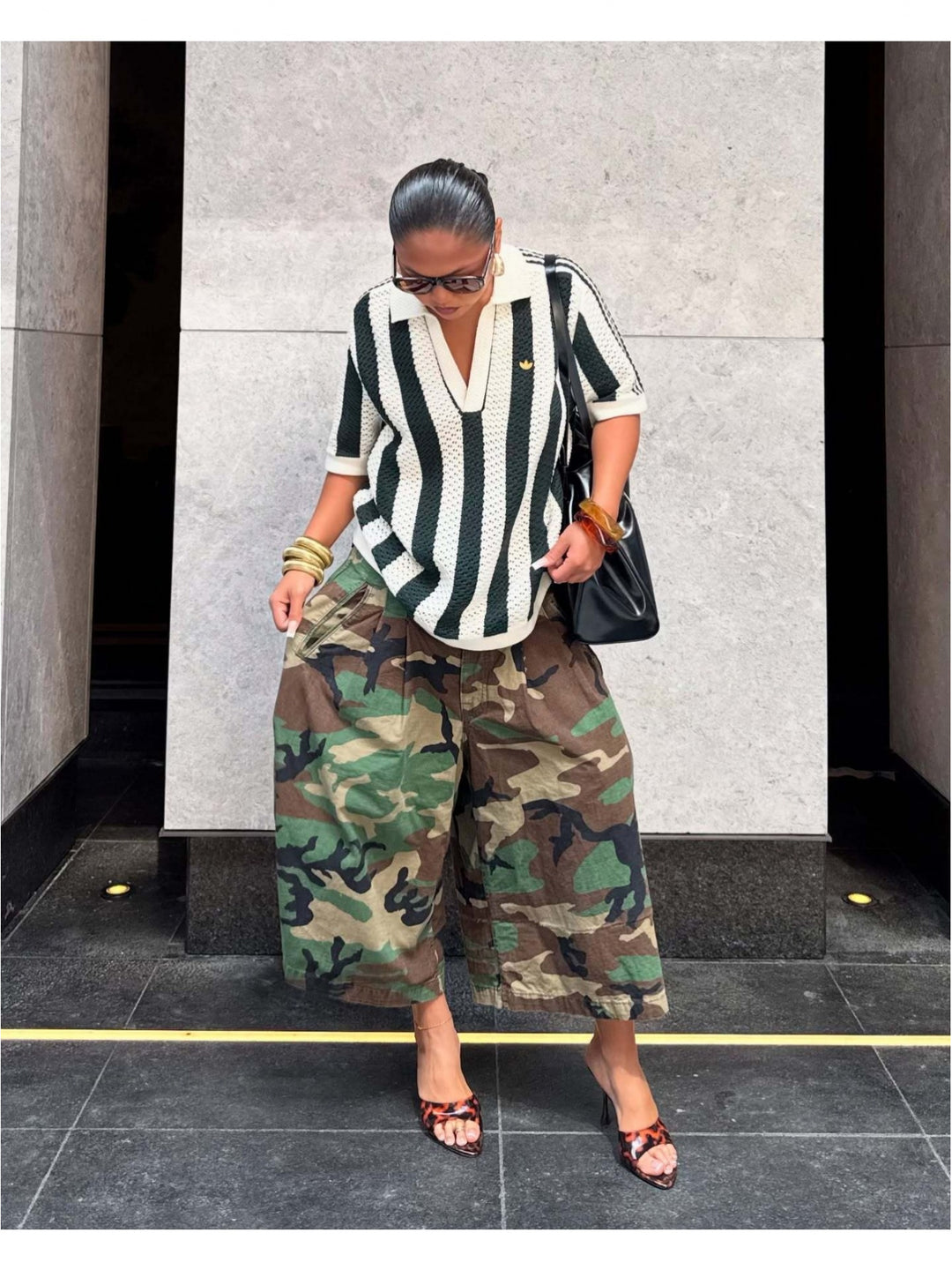 Stylish Camo Knit Wide Leg Cargo Pants for Women with Flap Pocket Utility Western Style