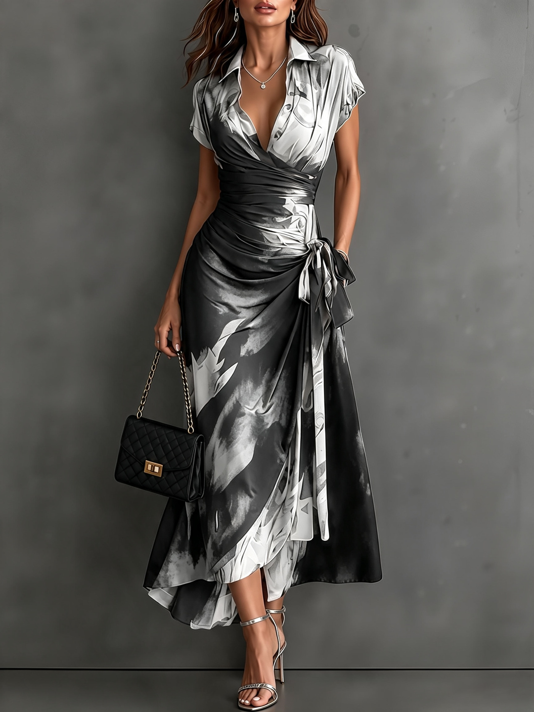 Wrenna | Women Wrap Collar Midi Dress