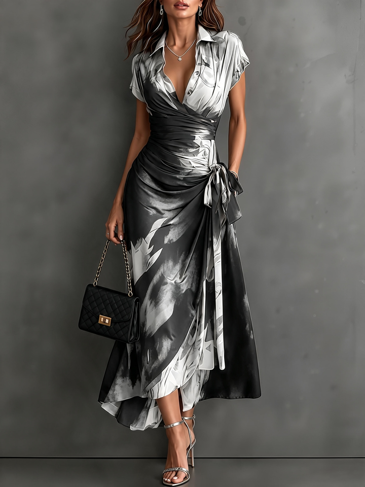 Wrenna | Women Wrap Collar Midi Dress