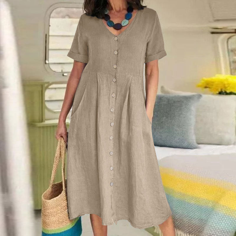 Nia | Women Button Front Short Sleeve Midi Dress