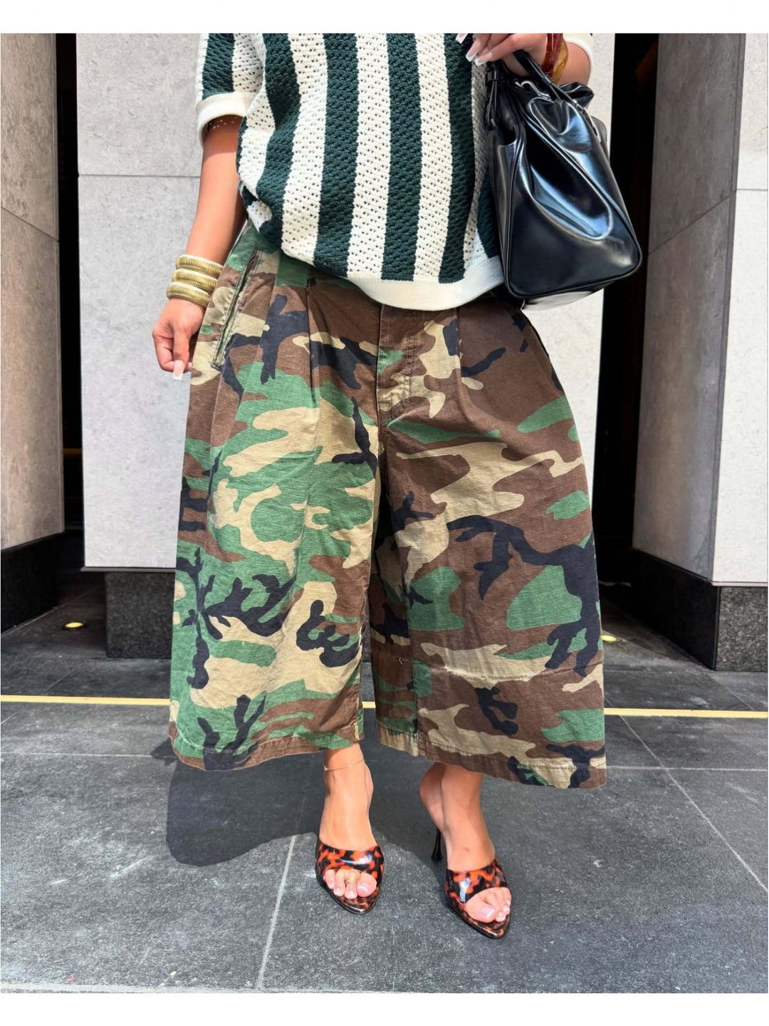 Stylish Camo Knit Wide Leg Cargo Pants for Women with Flap Pocket Utility Western Style