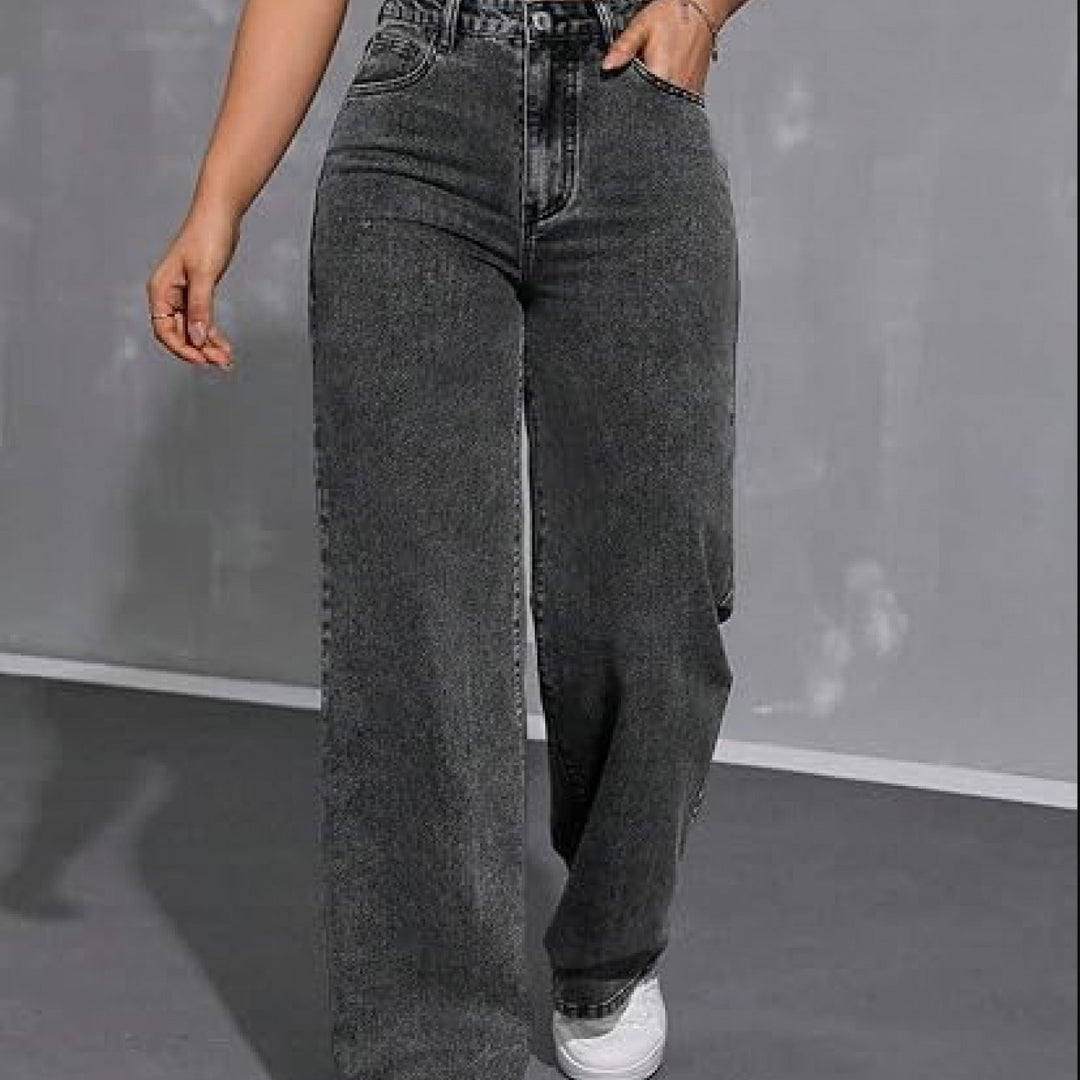 Sadie | Women's Black Denim Wide Leg Casual Relaxed Jeans