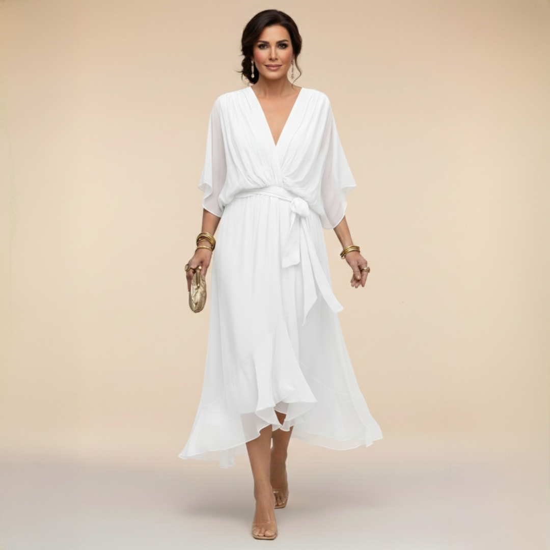 Morwen | Women Wrap Ruffle Midi Dress