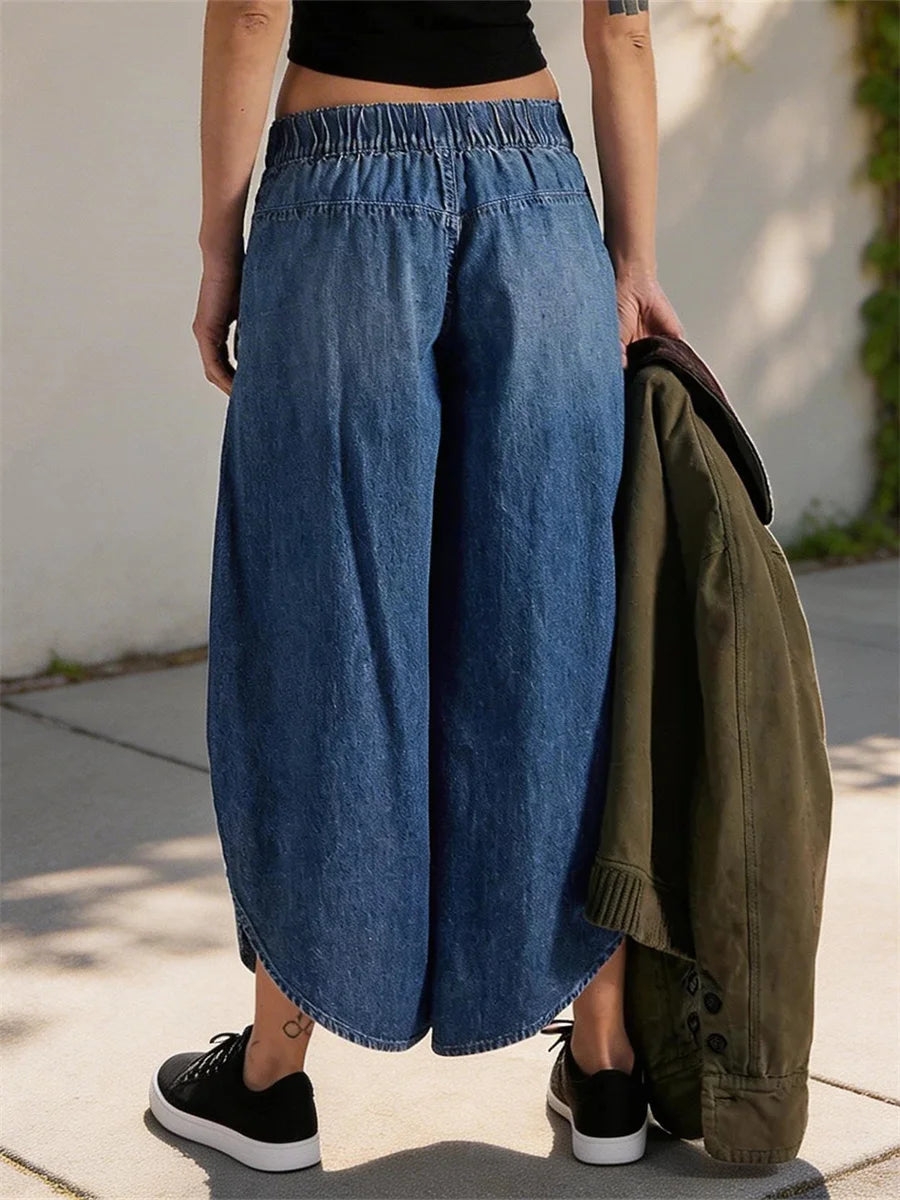 Stylish Denim Wide Leg Jeans for Women with Capri Length Plus Size Flowy Oversized Casual Style