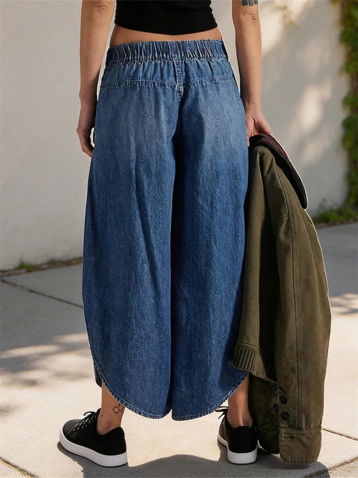 Stylish Denim Wide Leg Jeans for Women with Capri Length Plus Size Flowy Oversized Casual Style