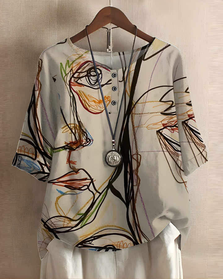 Aethelburh | Women Abstract Print Henley Blouse