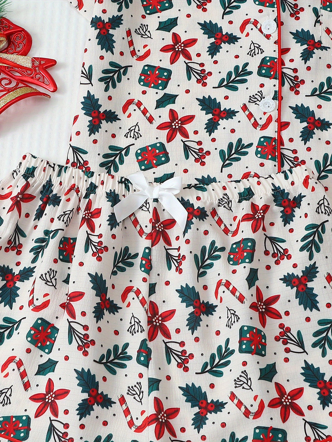 Aisha | Women's Floral Christmas Cotton Pajama Set