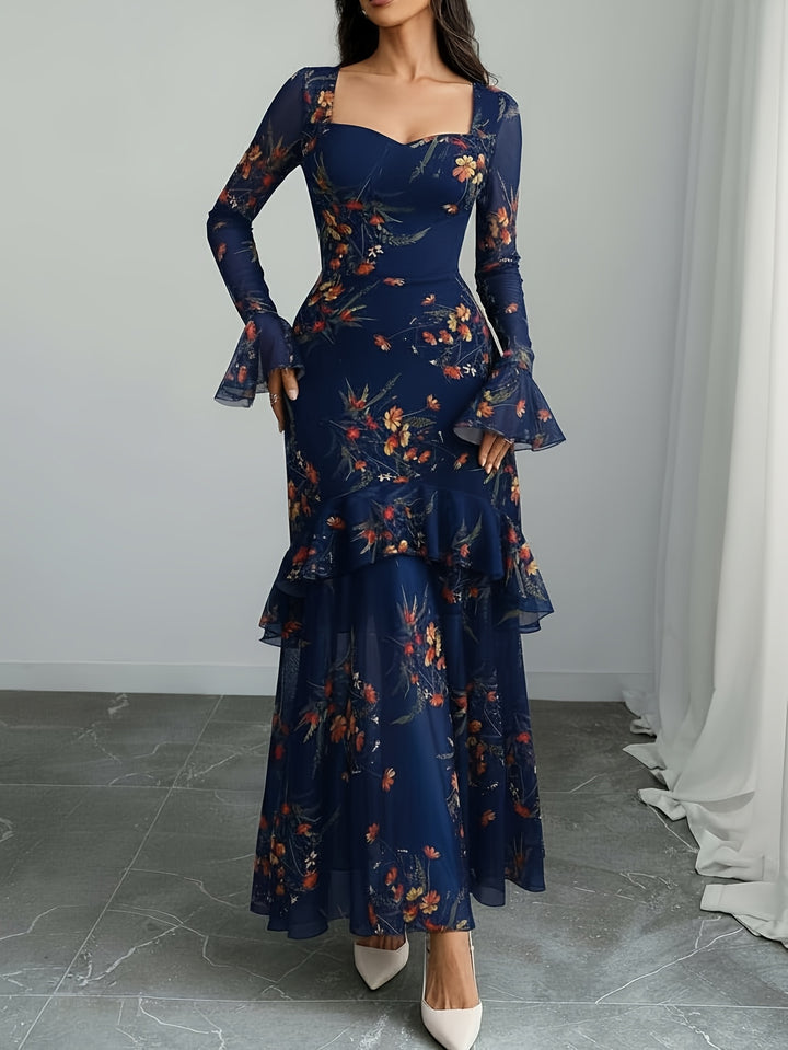 Elegant Black Floral Knit Plus Size Mother of the Bride Dress for Women with Sweetheart Neckline Long Sleeve Wedding Style