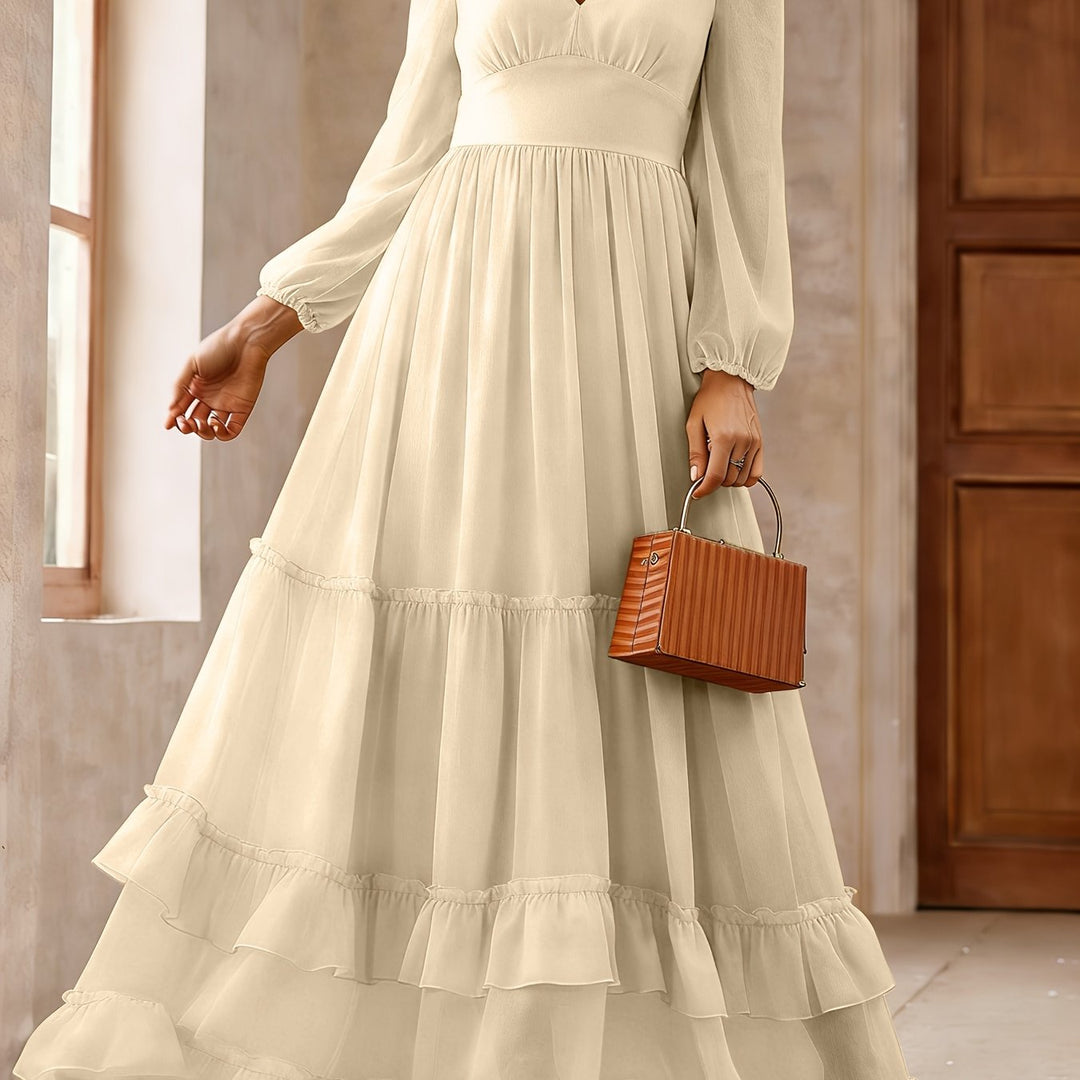 Logan | Women's Chiffon V Neck Long Sleeve Tiered Wedding Guest Dress
