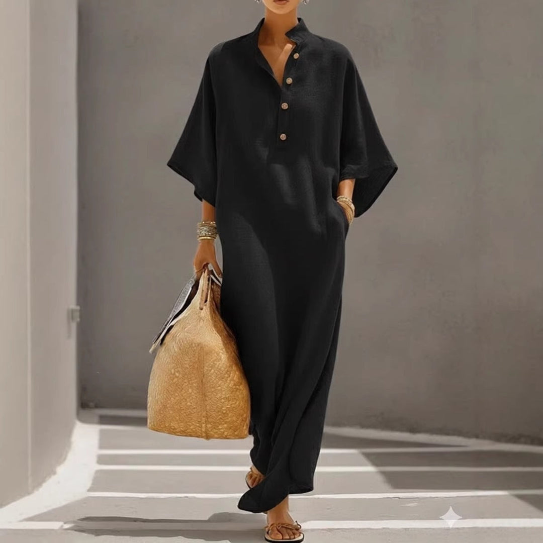 Ysolde | Women Mandarin Batwing Linen Maxi Dress