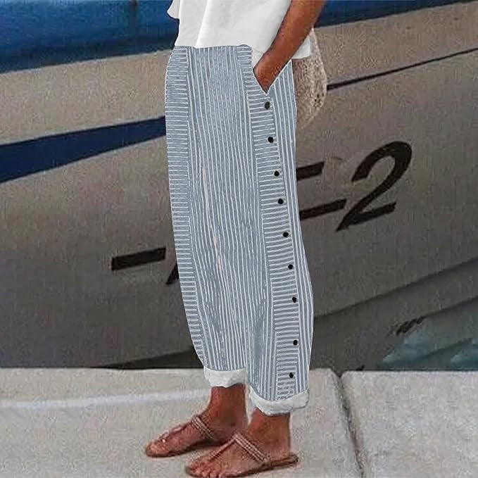 Sarah | Women's Striped Wide Leg Casual Linen Pants