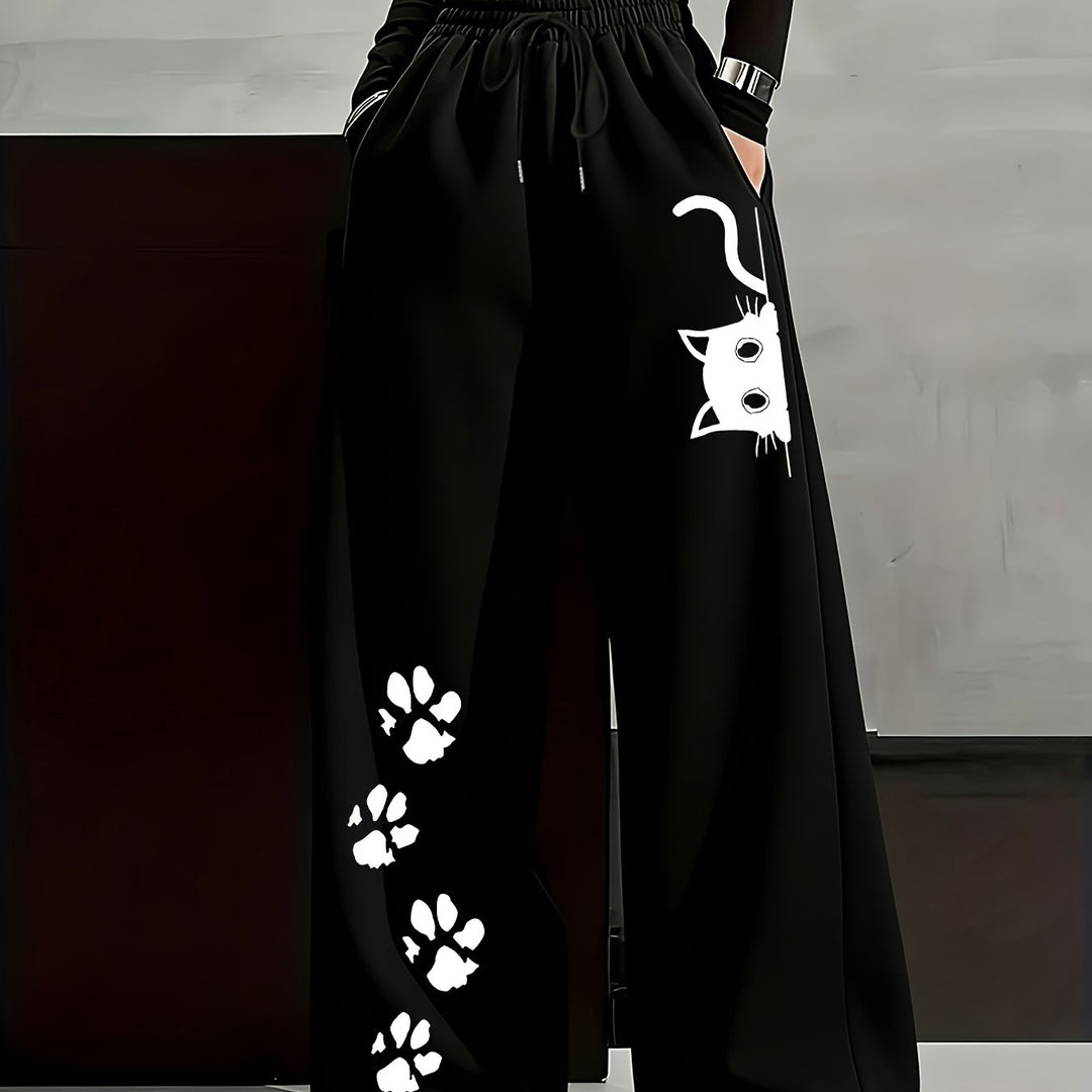 Stylish Geometric Fleece Casual Pants for Women with Plus Size Flowy Style