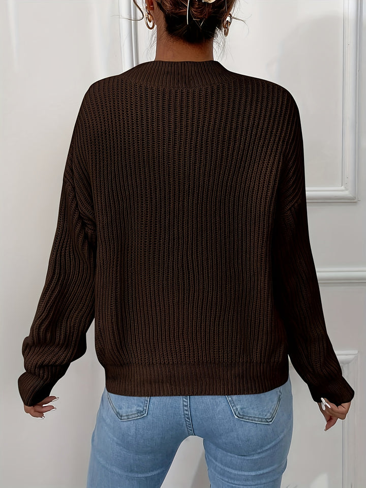 Soft Dark Brown Fall Sweater for Women with V-neck