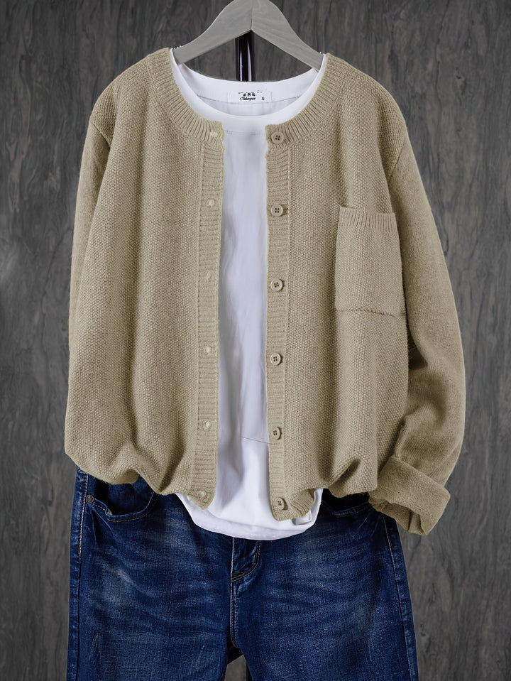 Stylish Cardigan Sweater for Women with Crew Neck Pockets Plus Size Casual Style