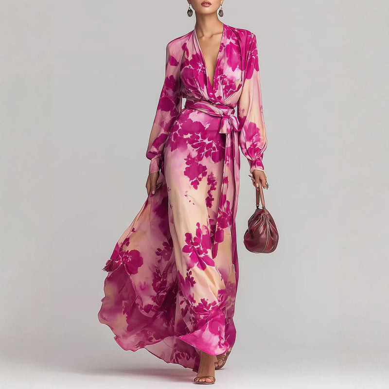 Jolie | Women Floral Wrap Long Sleeve Wedding Guest Dress