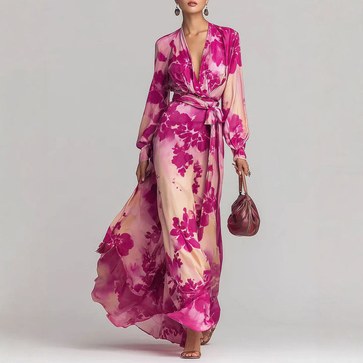 Jolie | Women Floral Wrap Long Sleeve Wedding Guest Dress