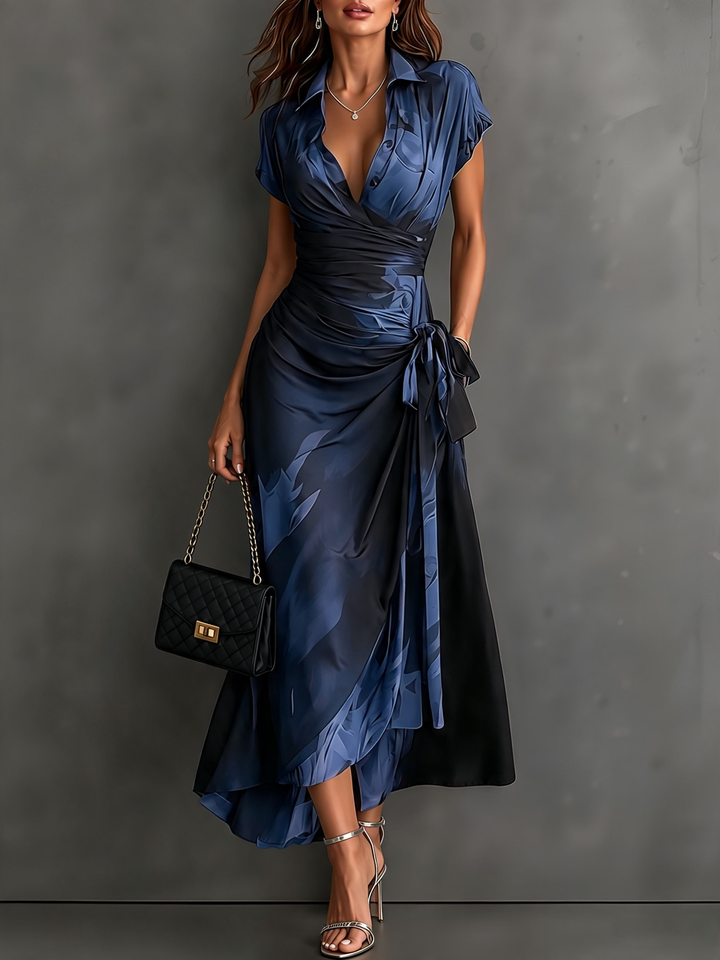 Wrenna | Women Wrap Collar Midi Dress
