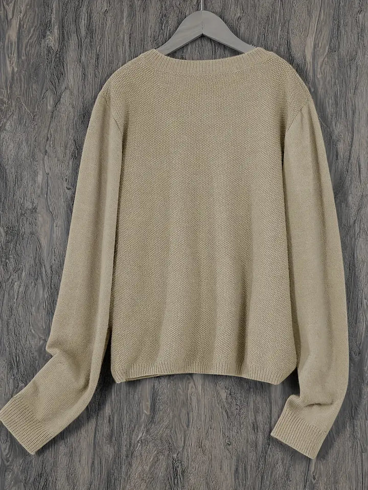 Stylish Cardigan Sweater for Women with Crew Neck Pockets Plus Size Casual Style