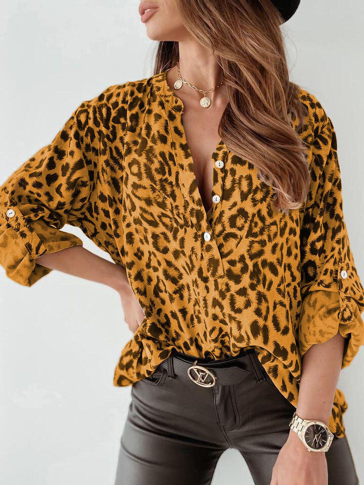 Chesten | Women Animal Print Button Front Blouse