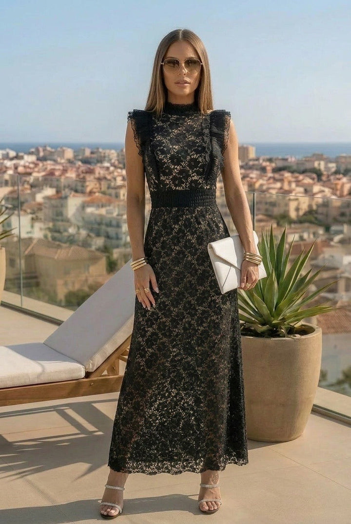 Orlaith | Women Lace Ruffle Wedding Guest Maxi Dress