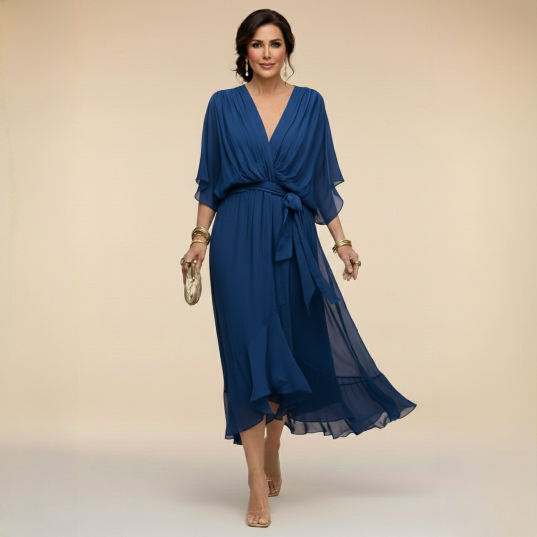 Morwen | Women Wrap Ruffle Midi Dress