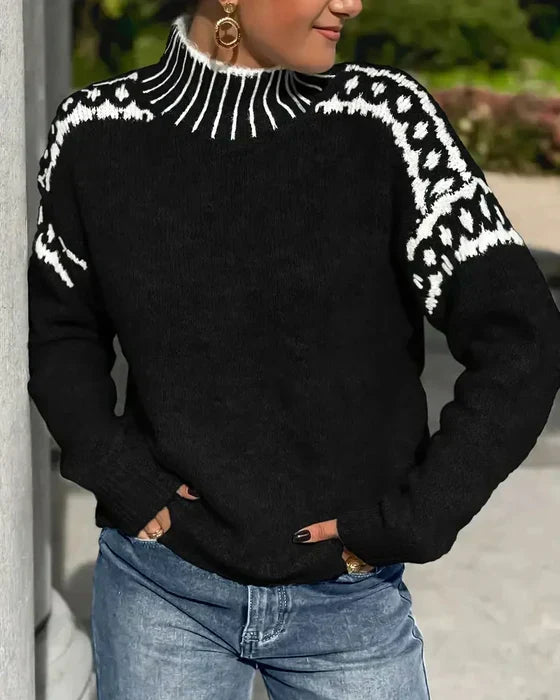 Wrenley | Women's Fair Isle Yoke Mock Neck Knit Sweater