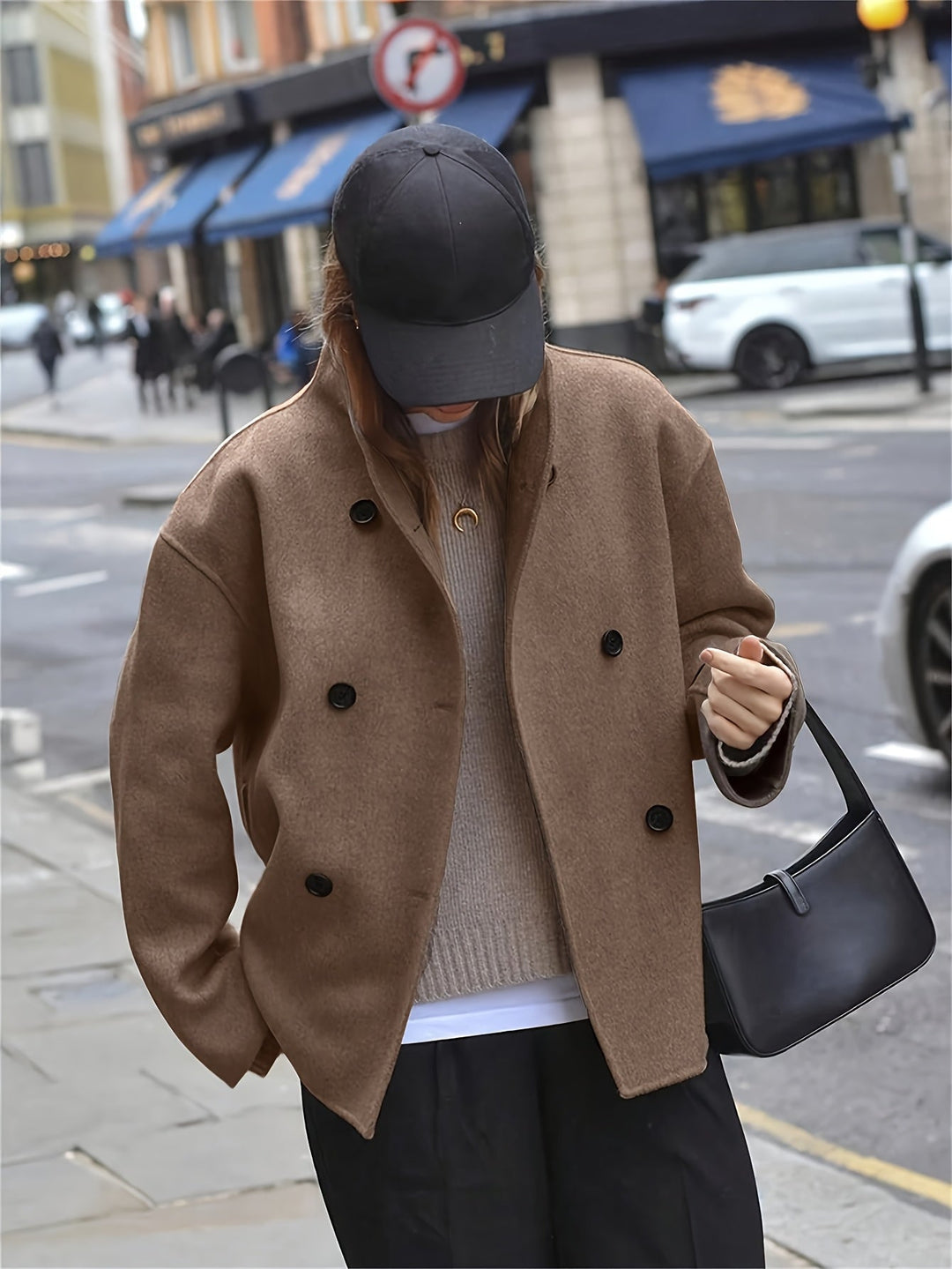 Austreberta | Women Stand Collar Oversized Pea Coat