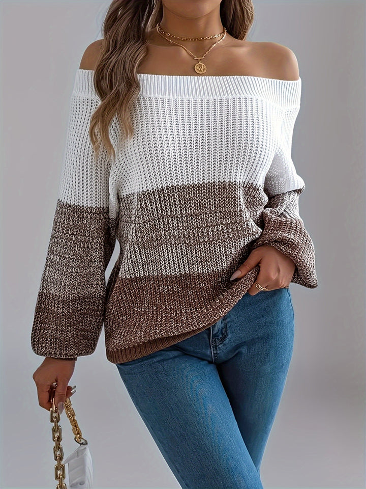 Cozy Camel Fall Sweater for Women with Off Shoulder Breton