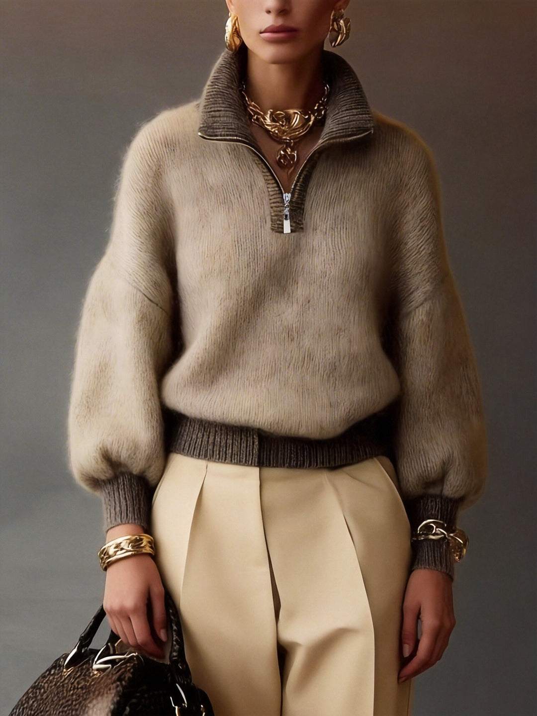 Thyra | Women Relaxed Half Zip Sweater