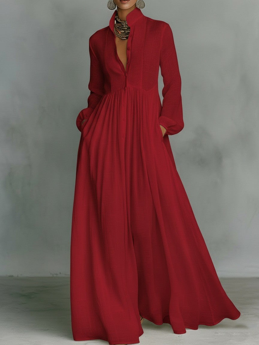 Eowyn | Women Collar Pocket Long Sleeve Dress