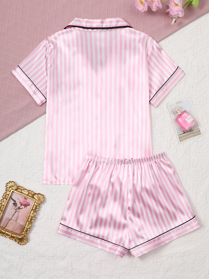 Merritt | Women's Striped Button Front Casual Pajama Sequin Set