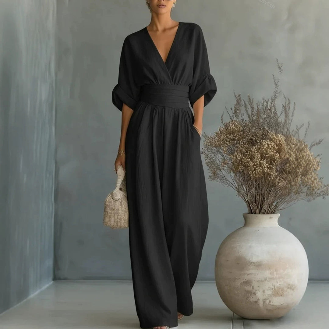 Tallulah | Women Wide Leg V Neck Linen Jumpsuit
