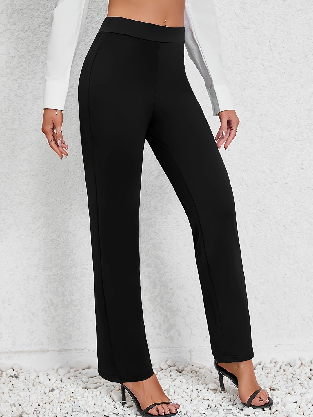 High Waisted Pull On Stretch Straight Leg Trouser Work Dress Pants