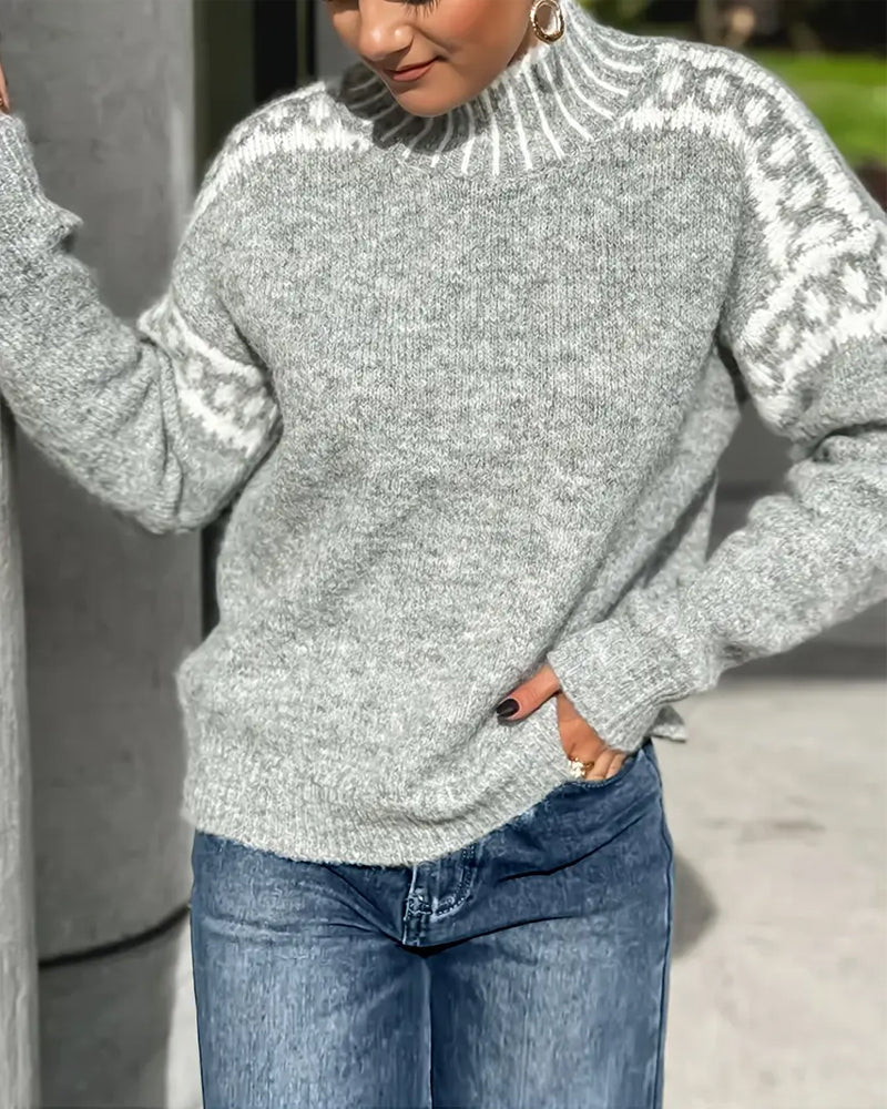 Wrenley | Women's Fair Isle Yoke Mock Neck Knit Sweater