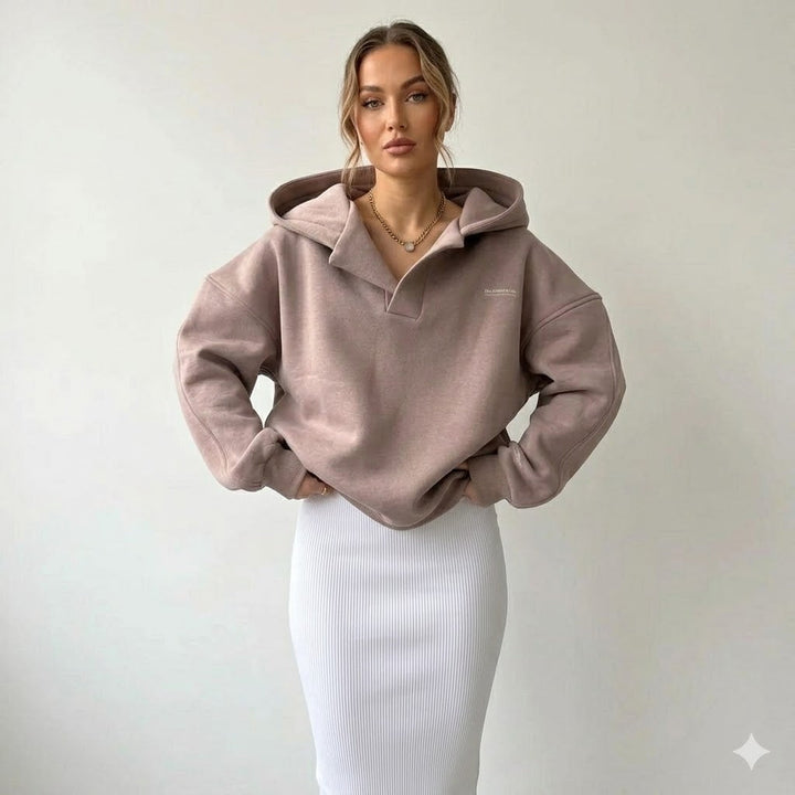 Hoodie Notched V Neck Oversized Knit