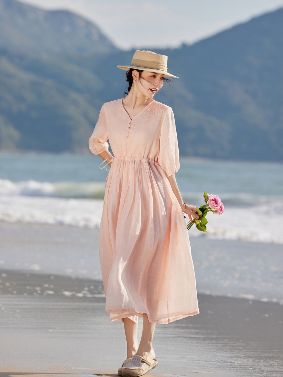 Tegan | Women Drawstring V Neck Maxi Dress