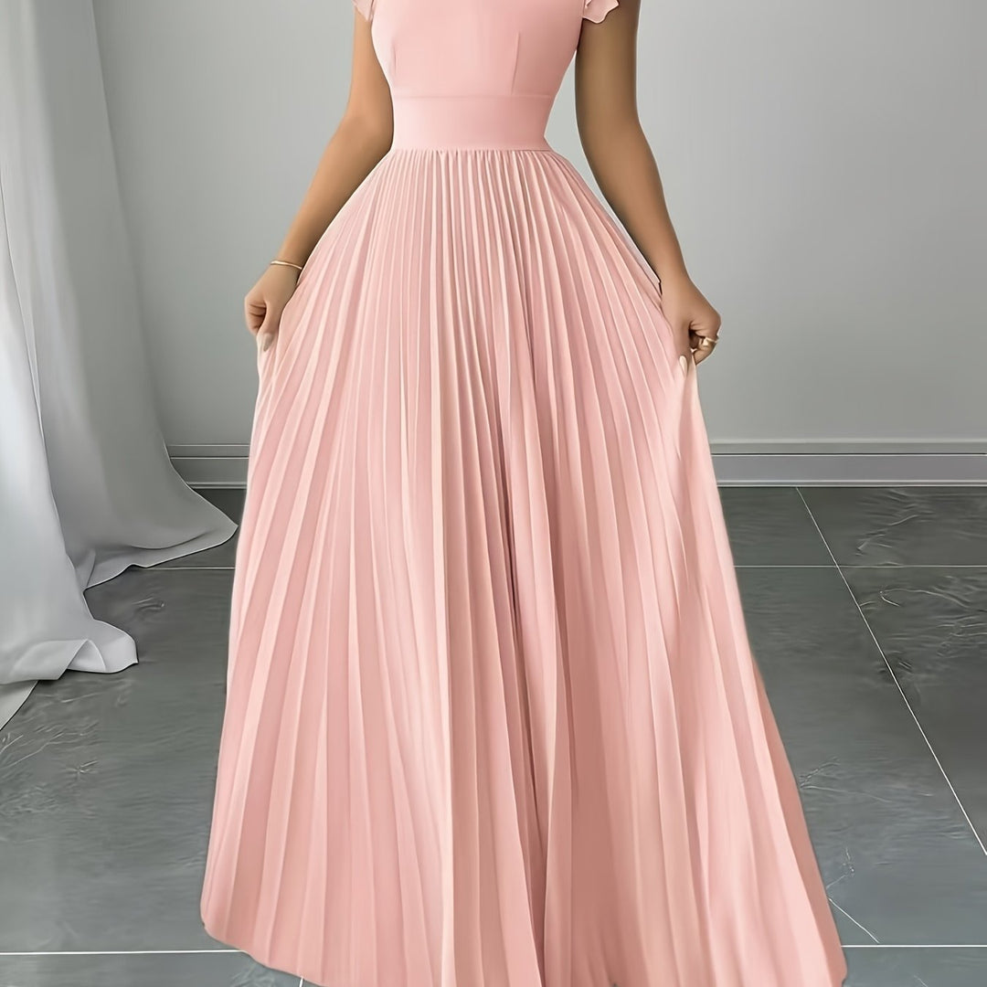 Ivory Floral Square Neck Ruffle Sleeve Pleated A Line Maxi Wedding Guest Dress