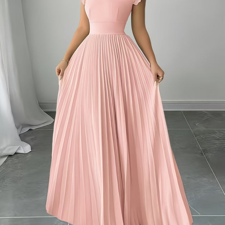Ivory Floral Square Neck Ruffle Sleeve Pleated A Line Maxi Wedding Guest Dress