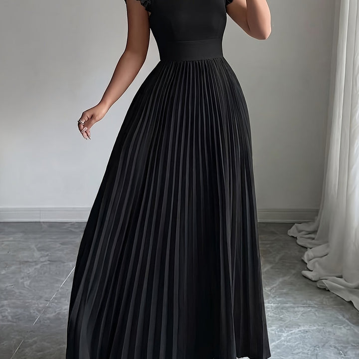 Ivory Floral Square Neck Ruffle Sleeve Pleated A Line Maxi Wedding Guest Dress