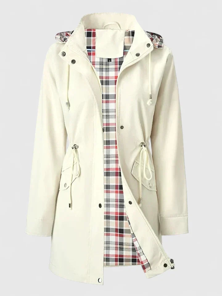 Isolandra | Women's Long Hooded Rain Jacket with Drawstring Waist