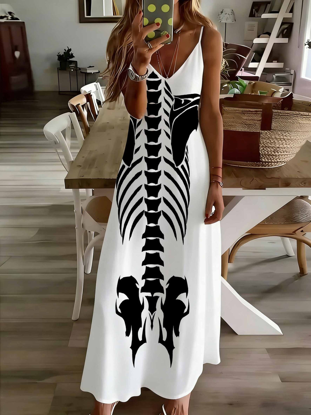 Romy | Women's Plus Size Halloween Skeleton Strap Maxi Dress
