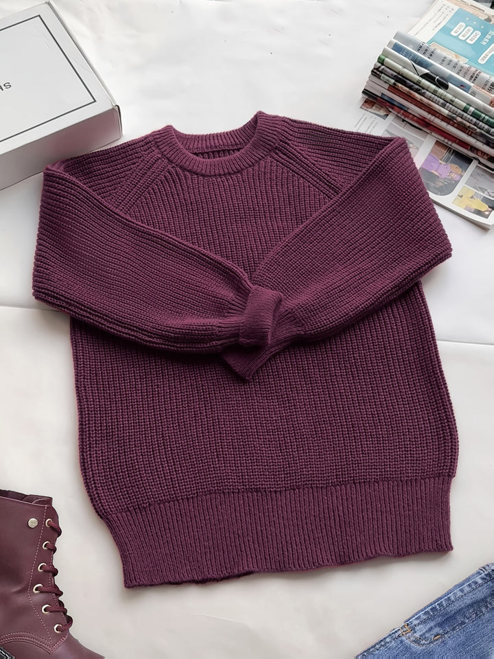 Edith | Women's Knit Oversized Crew Neck Long Sleeve Belted Casual Blouse