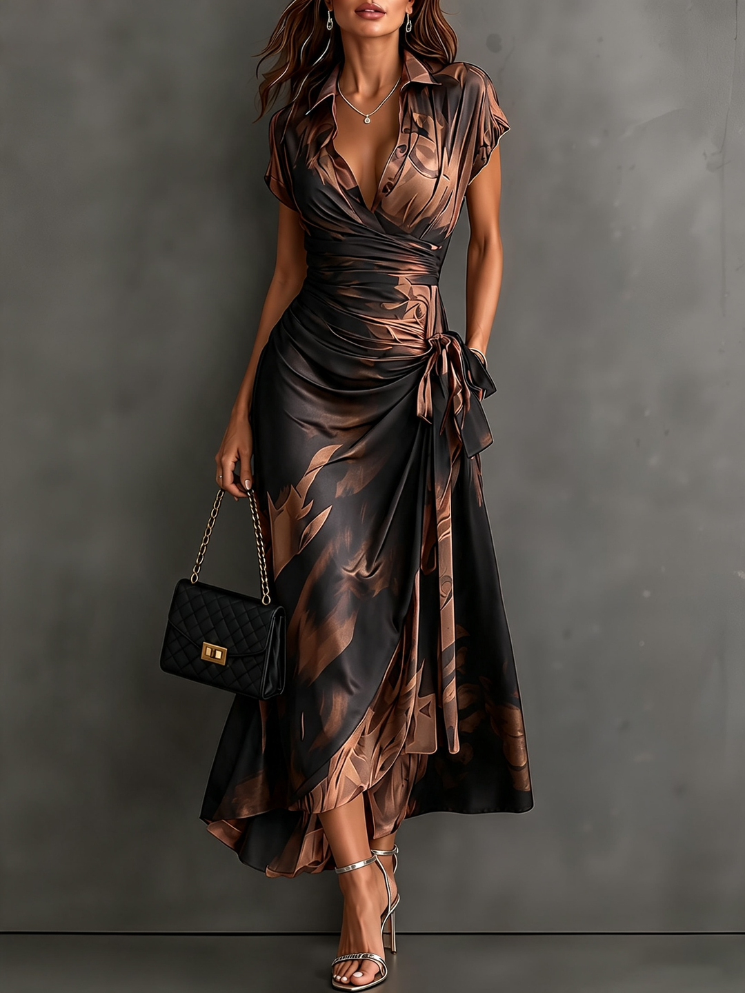 Wrenna | Women Wrap Collar Midi Dress