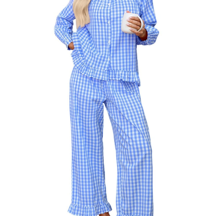 Amara | Women's Gingham Button Front Casual Pajama Set